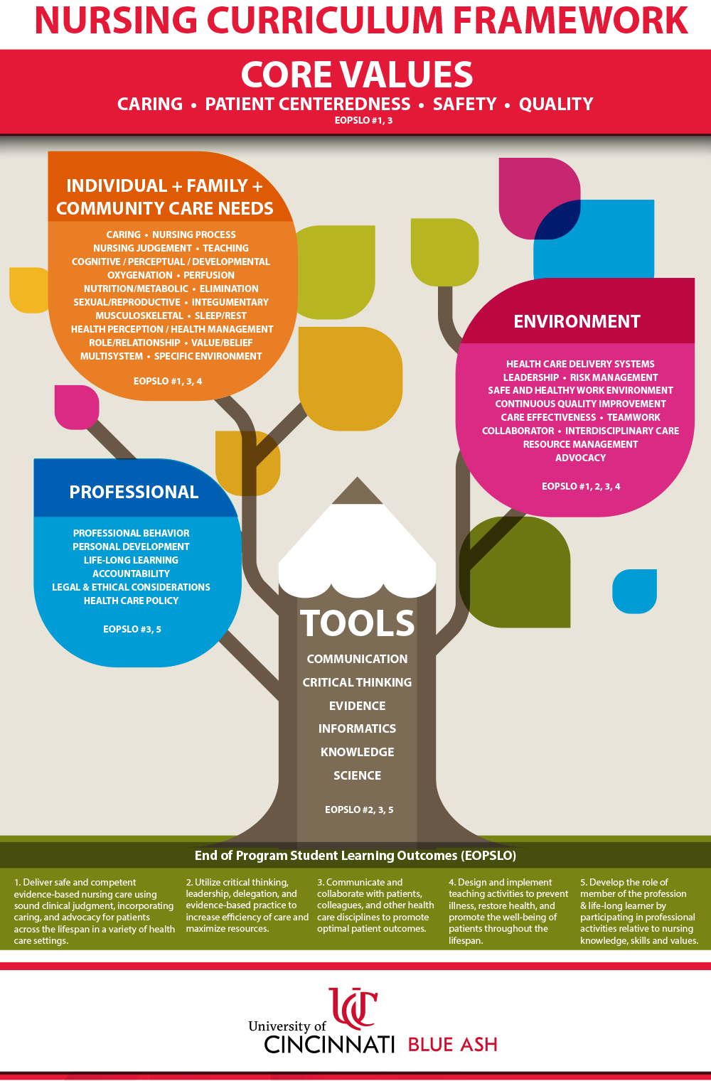 graph displaying skills and learning outcomes of Nursing program