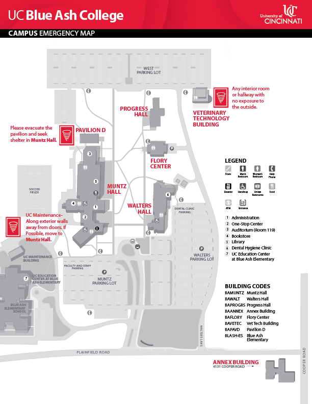 UC Blue Ash College Campus Emergency Map