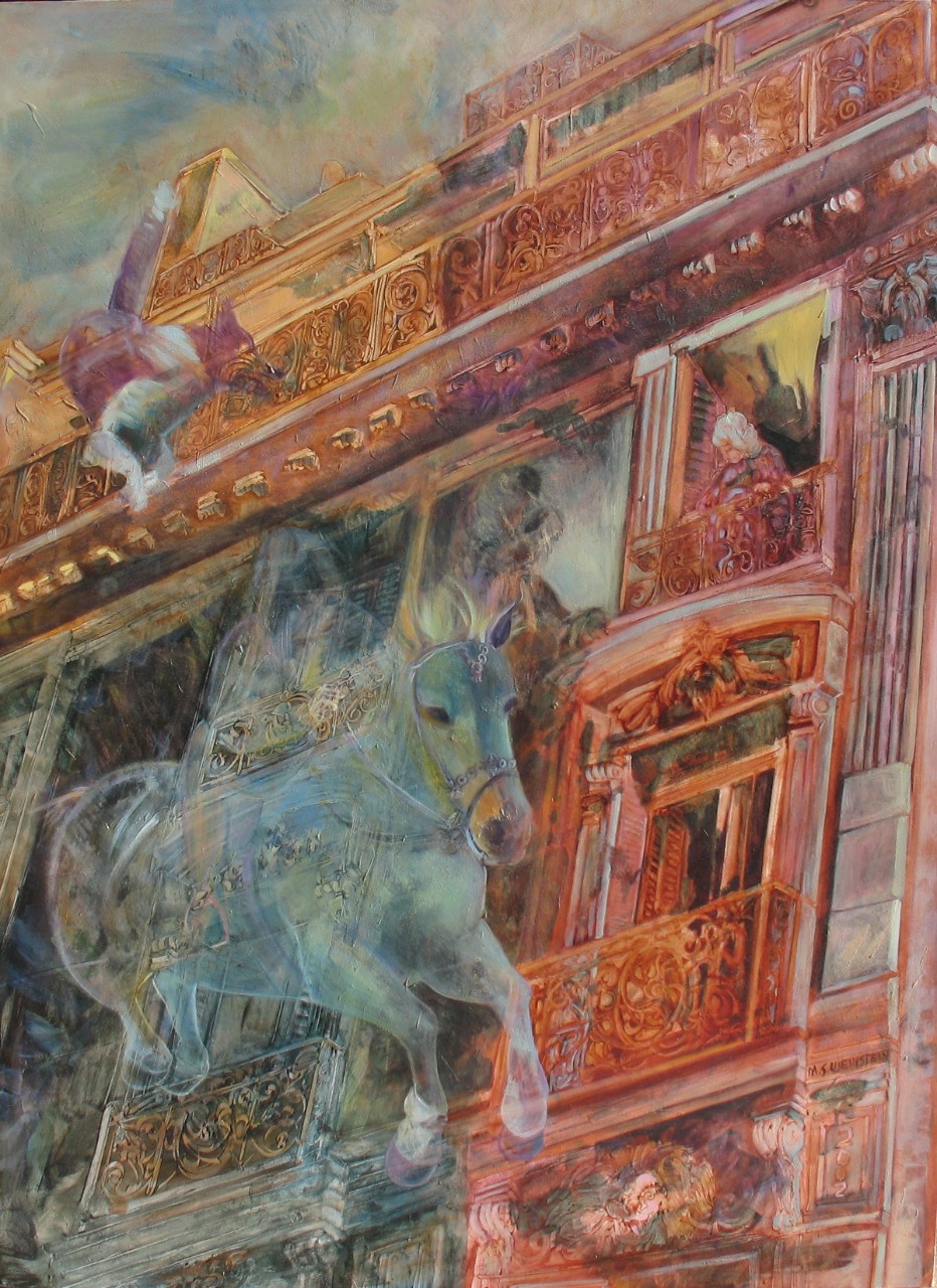 Paris Lookout, oil over acrylic on canvas, 45”x60” (2002), $4000