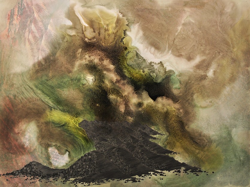 3. Piles, graphite, ink and mixed media on duralar mounted on wood panel,18” x 24” (2016)