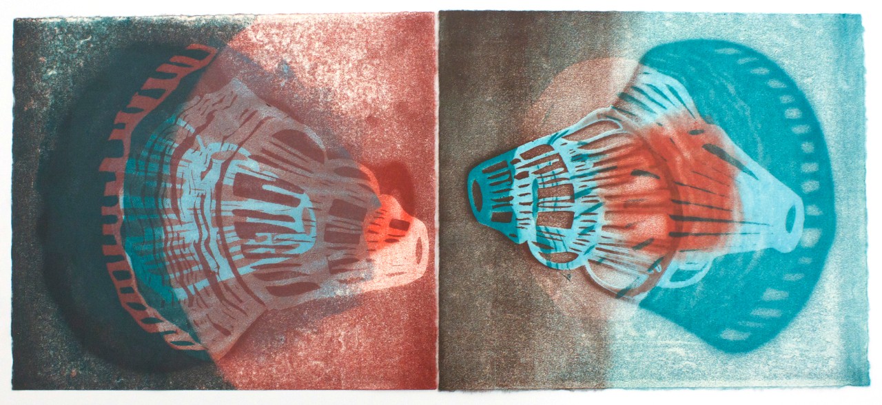 2. The Center That Cannot Hold II, relief print, paint and hand-cut paper, 37” x 36”   installation dimensions vary (2016)