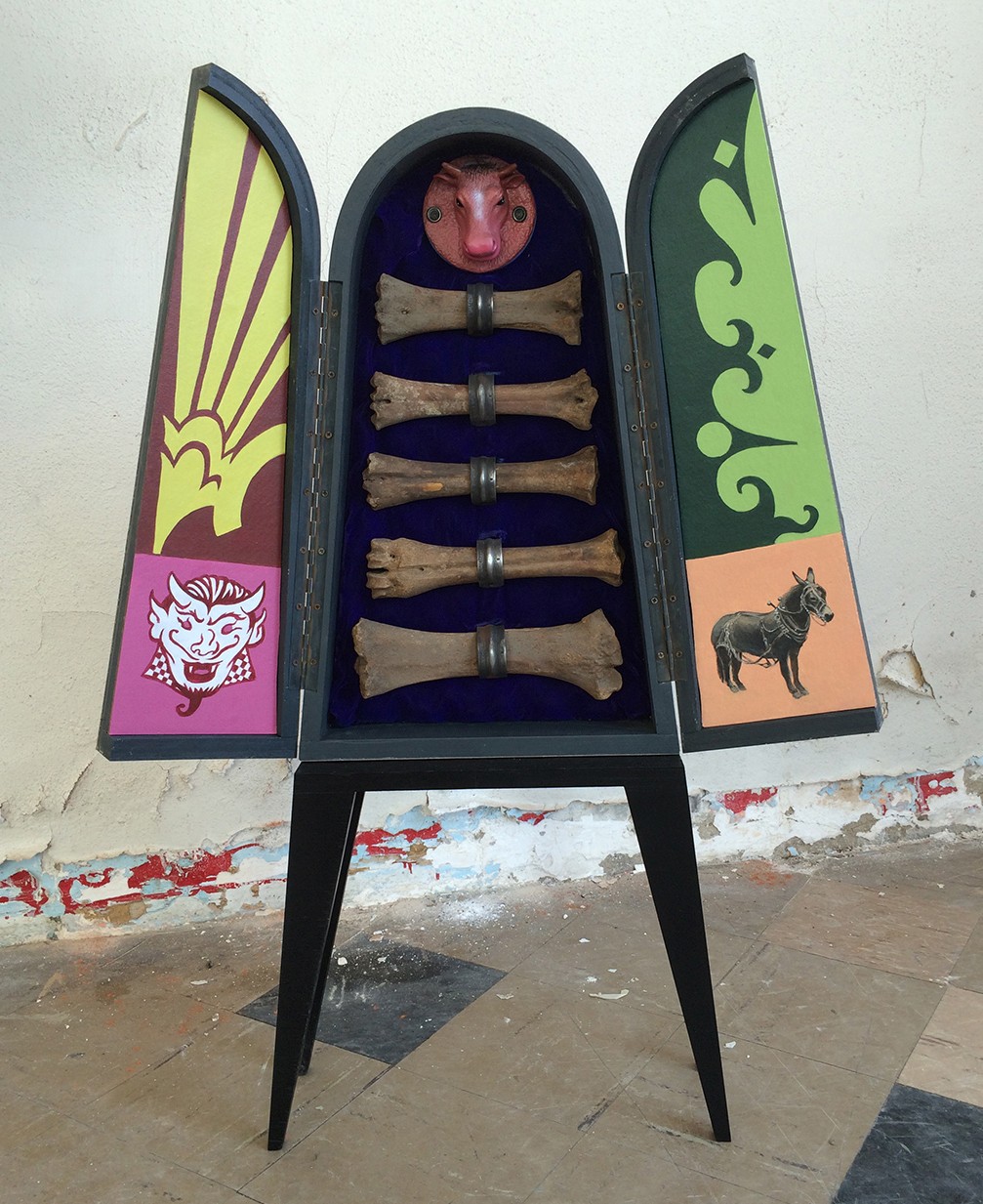 Canal Days, wood, formica, acrylic, bone and mixed media (2015)