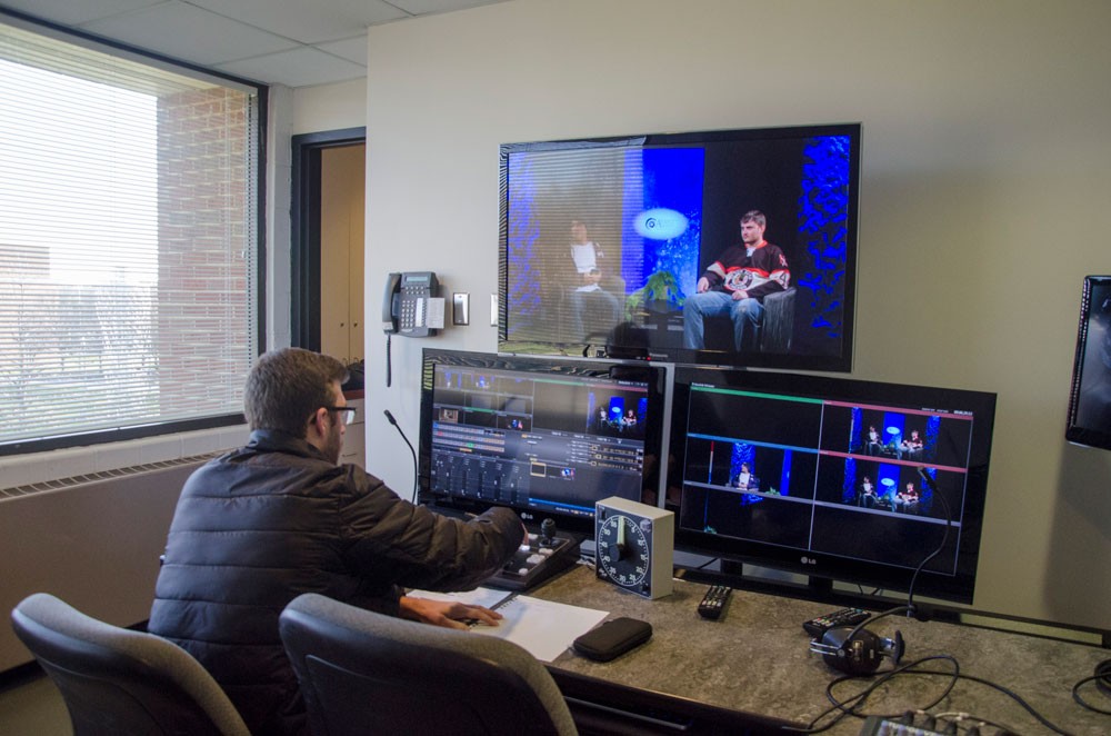 student working in media lab