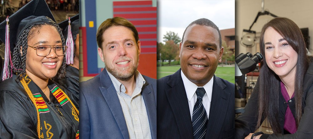 collage of four people smiling