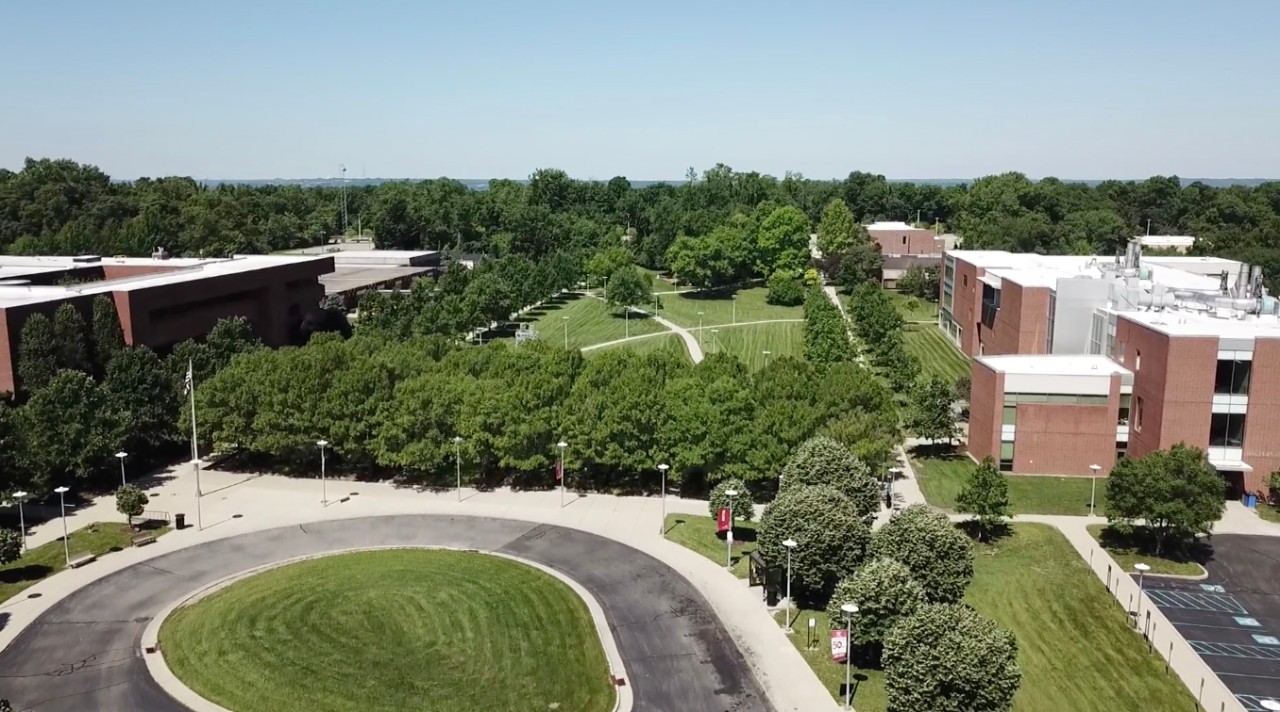 Aerial view of UC Blue Ash Campus in spring