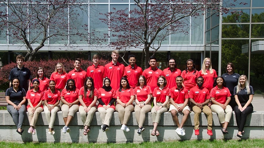 Student Orientation Leaders group outside Walters Hall